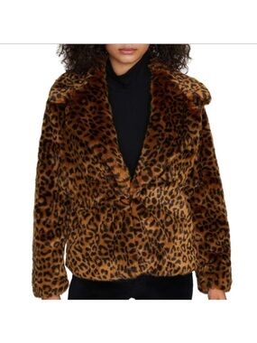 Sanctuary Over the Rainbow Faux Fur Leopard Animal Print Coat Mob Wife Med NEW